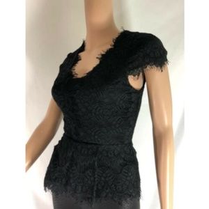 Bebe Women's Top Blouse Black Lace Floral Size XXS